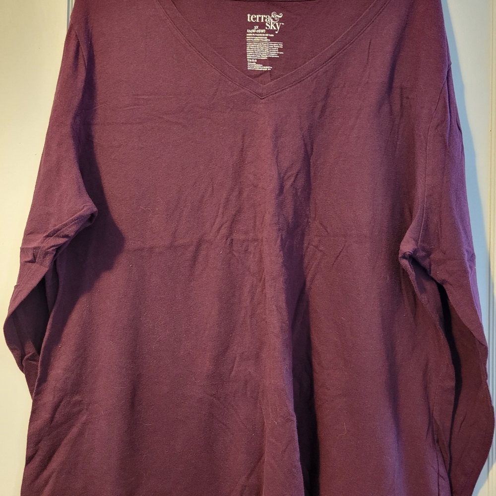 Terra & Sky Deep Purple V-Neck Top